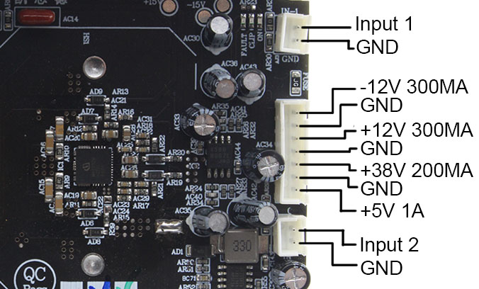 Module Amplificateur Stéréo Class D Infineon MA5332MS 2x125W / 4 Ohm: sorties d'alimentation